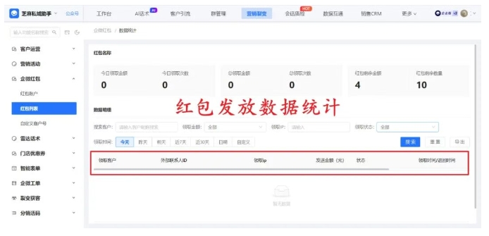 企微红包怎么发给特定标签的客户？企微红包数据统计后台入口在哪里？