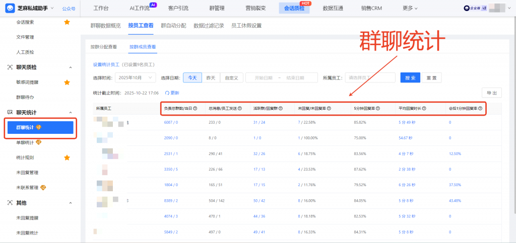 企业微信如何快速统计员工单聊/群聊回复数据？